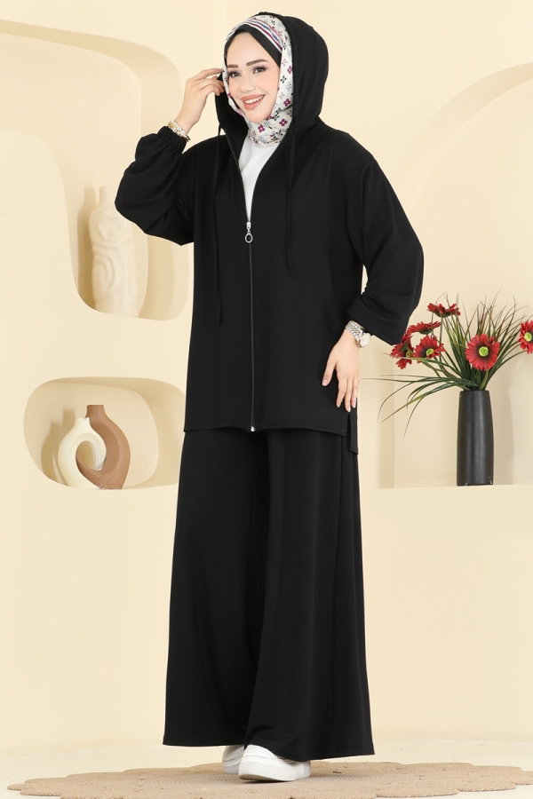 M❤︎ 　2点セット Önden Fermuarlı 2 li Takım 0363ERK1158 Siyah - Moda Selvim