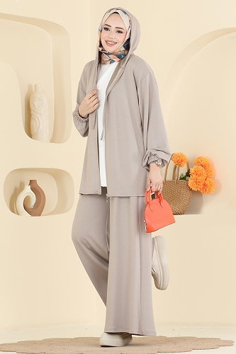 moda selvim Önden Fermuarlı 2 li Takım 0363ERK1158 Taş - Thumbnail
