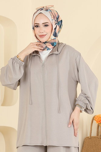 moda selvim Önden Fermuarlı 2 li Takım 0363ERK1158 Taş - Thumbnail