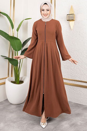 moda selvim Önden Fermuarlı Aerobin Ferace 0038BGS895-M Kahve - Thumbnail