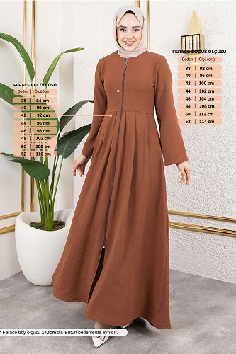 moda selvim Önden Fermuarlı Aerobin Ferace 0038BGS895-M Kahve - Thumbnail