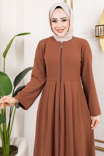 moda selvim Önden Fermuarlı Aerobin Ferace 0038BGS895-M Kahve - Thumbnail