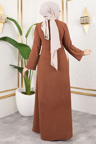 moda selvim Önden Fermuarlı Aerobin Ferace 0038BGS895-M Kahve - Thumbnail