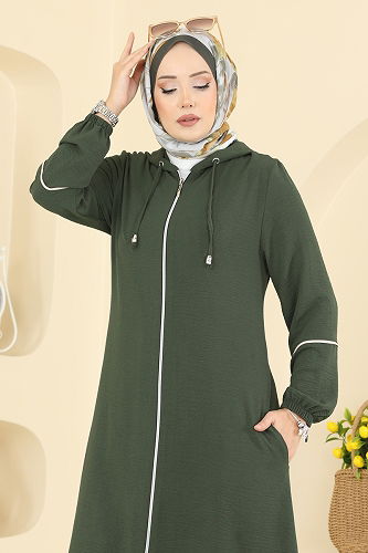 moda selvim Önden Fermuarlı Aeroobin Takım PL9189 Haki - Thumbnail