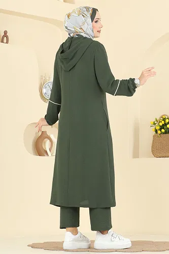 moda selvim Önden Fermuarlı Aeroobin Takım PL9189 Haki - Thumbnail