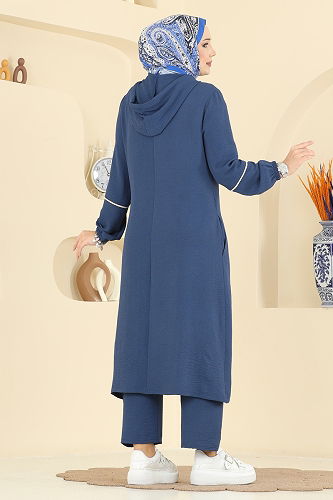 moda selvim Önden Fermuarlı Aeroobin Takım PL9189 İndigo - Thumbnail