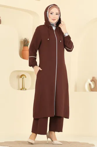 P.L. - Önden Fermuarlı Aeroobin Takım PL9189 Kahve