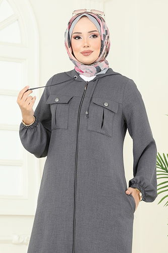 moda selvim Önden Fermuarlı Cepli Takım 2715SL432 Antrasit - Thumbnail