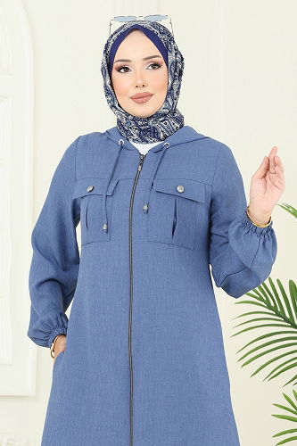 moda selvim Önden Fermuarlı Cepli Takım 2715SL432 İndigo - Thumbnail
