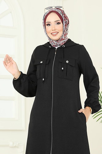 moda selvim Önden Fermuarlı Cepli Takım 2715SL432 Siyah - Thumbnail