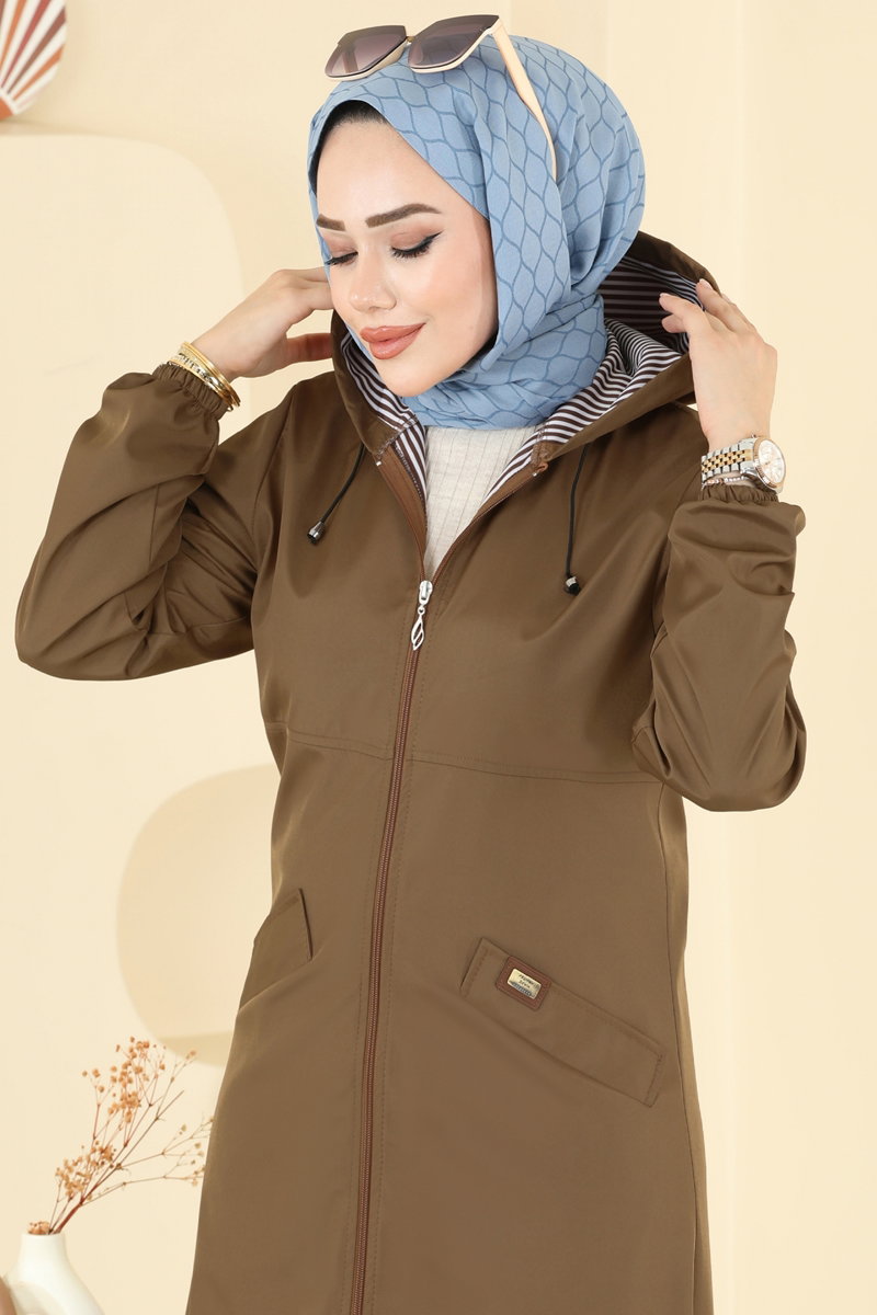 Önden Fermuarlı Cepli Trençkot 2521MSA980 Camel
