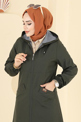 moda selvim Önden Fermuarlı Cepli Trençkot 2521MSA980 Haki - Thumbnail