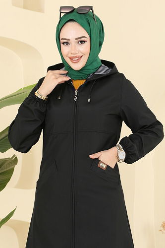 moda selvim Önden Fermuarlı Cepli Trençkot 2521MSA980 Siyah - Thumbnail