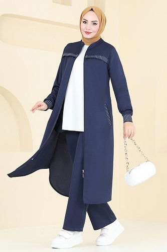 moda selvim Önden Fermuarlı Garnili Takım 2554SL432 Laci - Thumbnail