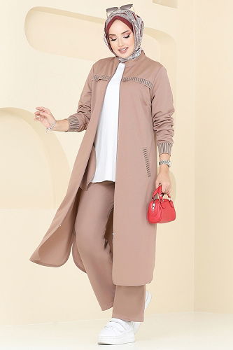 moda selvim Önden Fermuarlı Garnili Takım 2554SL432 Vizyon - Thumbnail