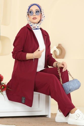 P.L. - Önden Fermuarlı İki İp Takım PL9176 Bordo