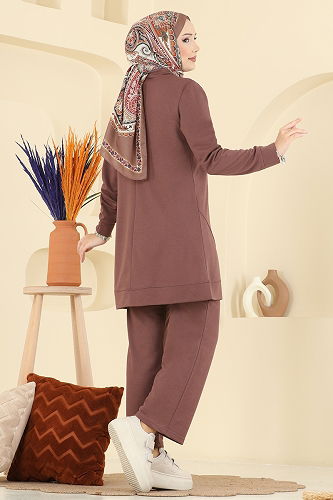 moda selvim Önden Fermuarlı İki İp Takım PL9176 Koyu Vizyon - Thumbnail