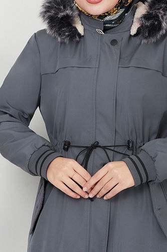 moda selvim Önden Fermuarlı Kaban MSS0853-M Antrasit - Thumbnail