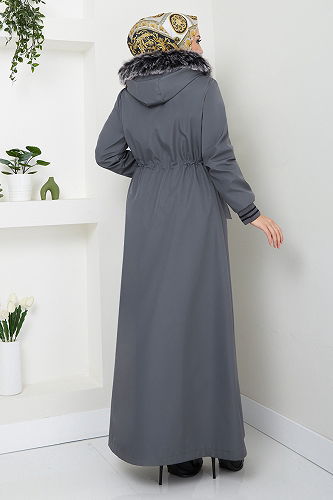 moda selvim Önden Fermuarlı Kaban MSS0853-M Antrasit - Thumbnail