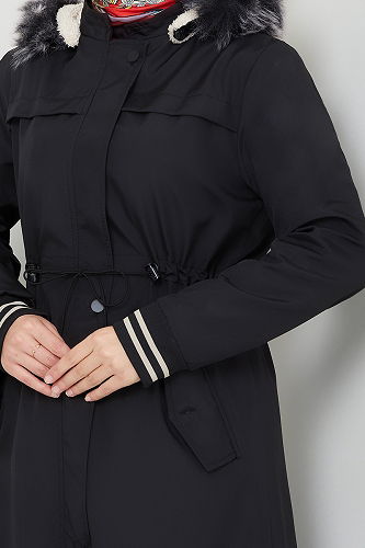 moda selvim Önden Fermuarlı Kaban MSS0853-M Siyah - Thumbnail