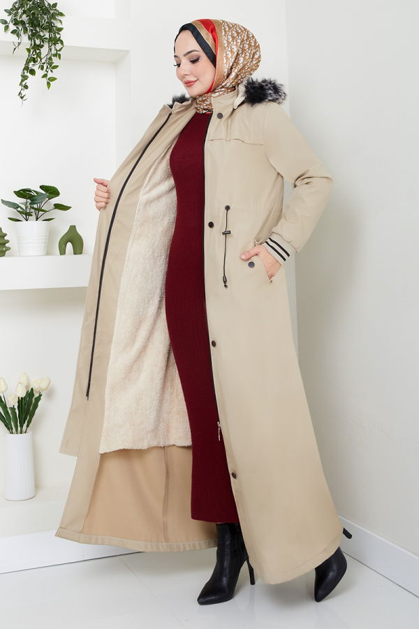 Modaselvim Kaban Önden Fermuarlı Kaban MSS0853-M Taş