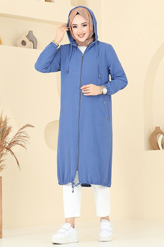 moda selvim Önden Fermuarlı Kap 3046KTR750 İndigo - Thumbnail