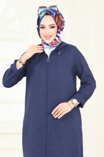moda selvim Önden Fermuarlı Keten Kap 3048KTR750 Laci - Thumbnail