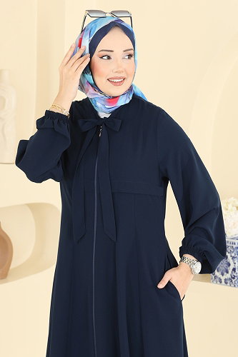 moda selvim Önden Fermuarlı Medine İpeği Ferace 2886SL432 Laci - Thumbnail