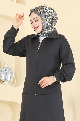 moda selvim Önden Fermuarlı Modal Takım 2601ERK1158 Antrasit - Thumbnail
