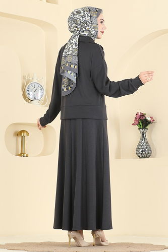 moda selvim Önden Fermuarlı Modal Takım 2601ERK1158 Antrasit - Thumbnail