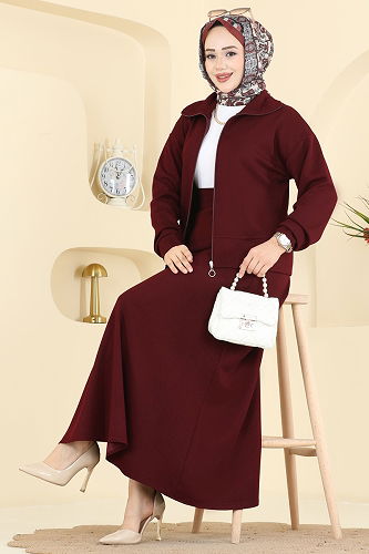 moda selvim Önden Fermuarlı Modal Takım 2601ERK1158 Bordo - Thumbnail