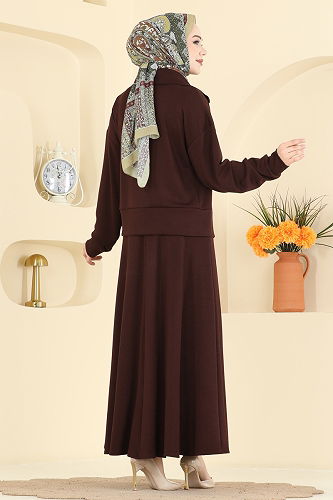 moda selvim Önden Fermuarlı Modal Takım 2601ERK1158 Kahve - Thumbnail