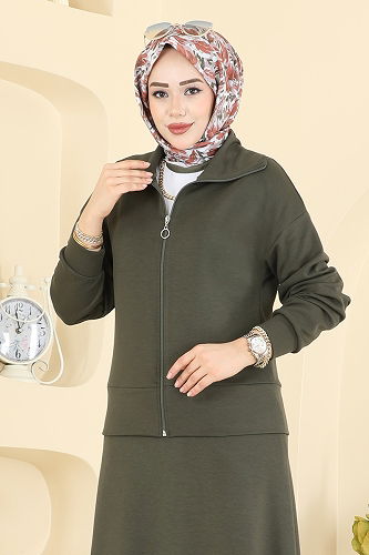 moda selvim Önden Fermuarlı Modal Takım 2601ERK1158 Koyu Haki - Thumbnail