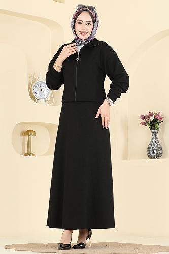 moda selvim Önden Fermuarlı Modal Takım 2601ERK1158 Siyah - Thumbnail