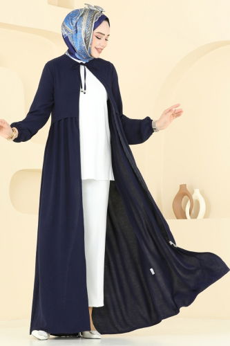 moda selvim Önden Fermuarlı Pardesü Ferace 0034BG354 Laci - Thumbnail