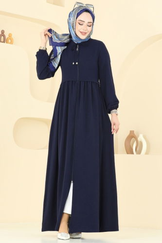 moda selvim Önden Fermuarlı Pardesü Ferace 0034BG354 Laci - Thumbnail