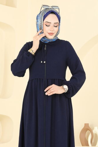 moda selvim Önden Fermuarlı Pardesü Ferace 0034BG354 Laci - Thumbnail
