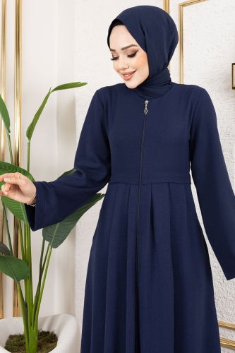 moda selvim Önden Fermuarlı Pardesü Ferace 0038BG354 Laci - Thumbnail