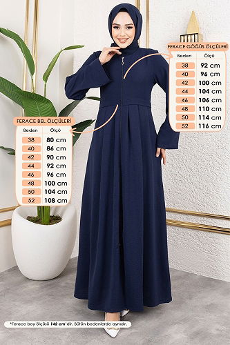 moda selvim Önden Fermuarlı Pardesü Ferace 0038BG354 Laci - Thumbnail