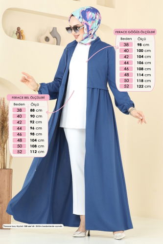 moda selvim Önden Fermuarlı Pardesü Ferace 23002UKB139 İndigo - Thumbnail