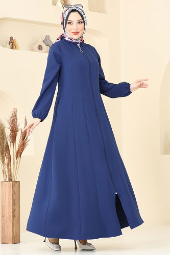 moda selvim Önden Fermuarlı Pardesü Ferace 23003UKB139 Laci - Thumbnail