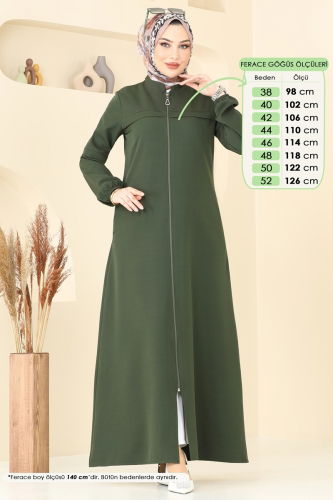moda selvim Önden Fermuarlı Pardesü Ferace 23006UKB139 Haki - Thumbnail