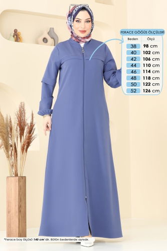 moda selvim Önden Fermuarlı Pardesü Ferace 23006UKB139 İndigo - Thumbnail