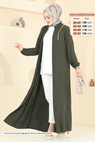 moda selvim Önden Fermuarlı Pardesü Ferace 6019UZ662 Haki - Thumbnail