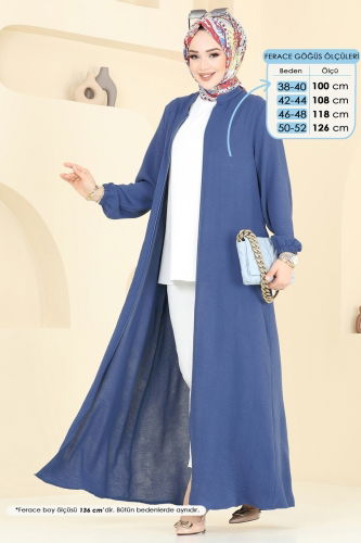 moda selvim Önden Fermuarlı Pardesü Ferace 6019UZ662 İndigo - Thumbnail