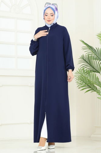 moda selvim Önden Fermuarlı Pardesü Ferace 6019UZ662 Laci - Thumbnail