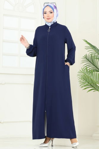 moda selvim Önden Fermuarlı Pardesü Ferace 6019UZ662 Laci - Thumbnail