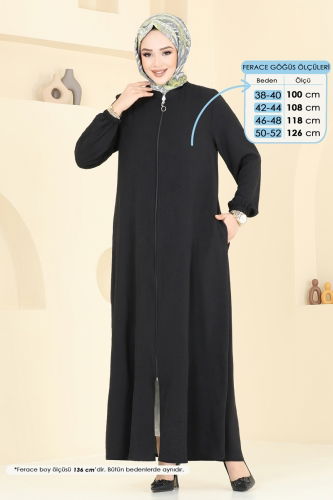 moda selvim Önden Fermuarlı Pardesü Ferace 6019UZ662 Siyah - Thumbnail