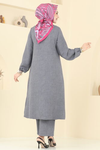 moda selvim Önden Fermuarlı Takım 818OZN1046 Antrasit - Thumbnail