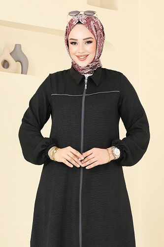 moda selvim Önden Fermuarlı Takım 818OZN1046 Siyah - Thumbnail